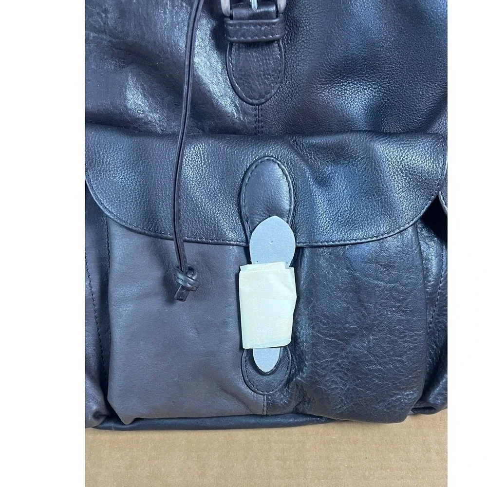London Fog Backpack Womens Large Brown New Leather‎ Drawstring Buckle 90's